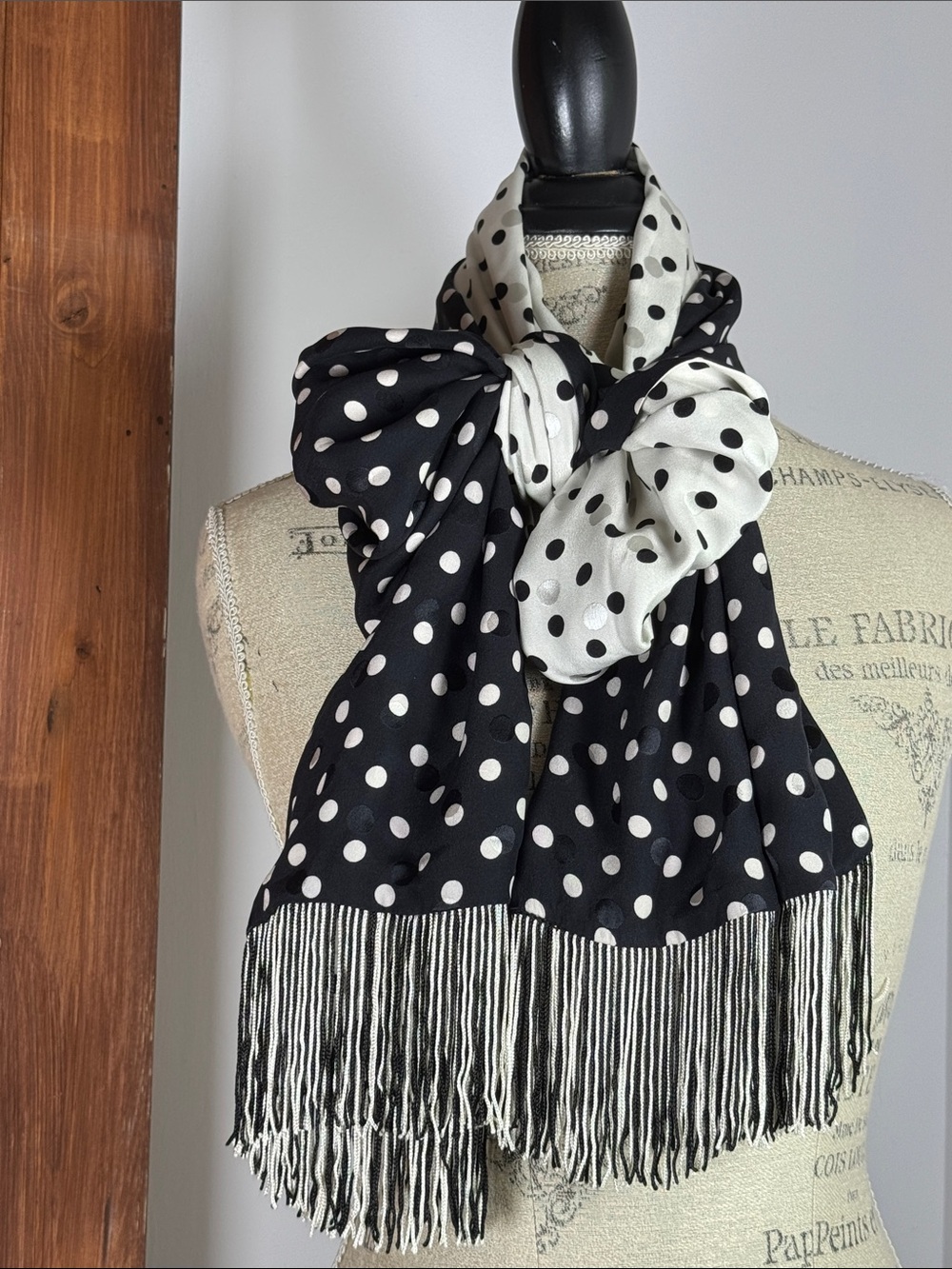 Vintage Black & White Polka Dot Reversible Scarf